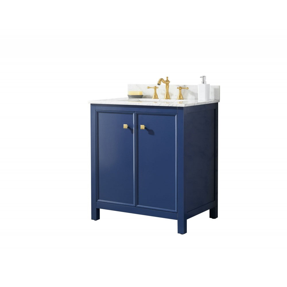 Legion Furniture 30" Blue Finish Sink Vanity Cabinet With Carrara White Top