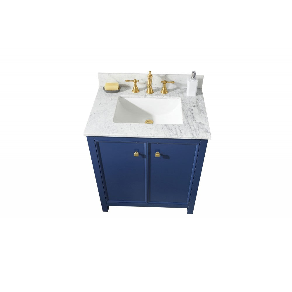 Legion Furniture 30" Blue Finish Sink Vanity Cabinet With Carrara White Top