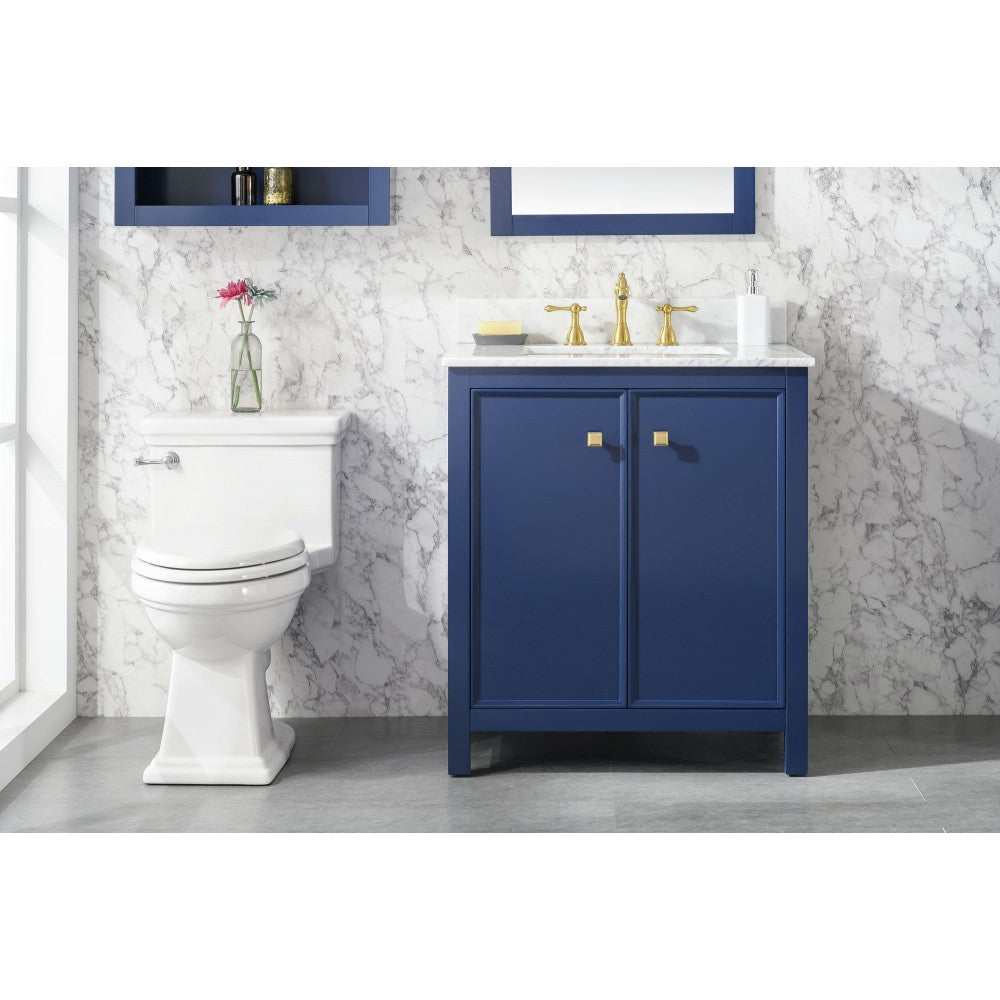 Legion Furniture 30" Blue Finish Sink Vanity Cabinet With Carrara White Top