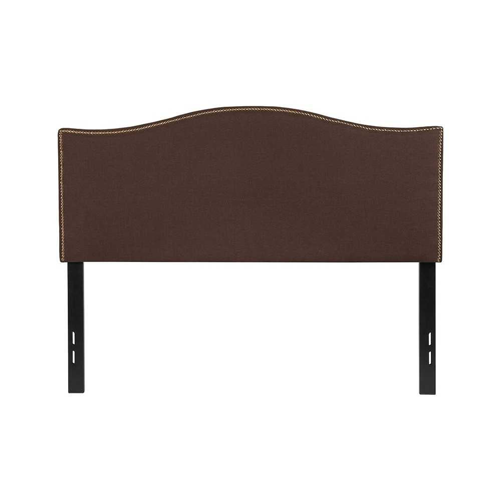 Lexington Upholstered Full Size Headboard with Accent Nail Trim in Dark Brown Fabric