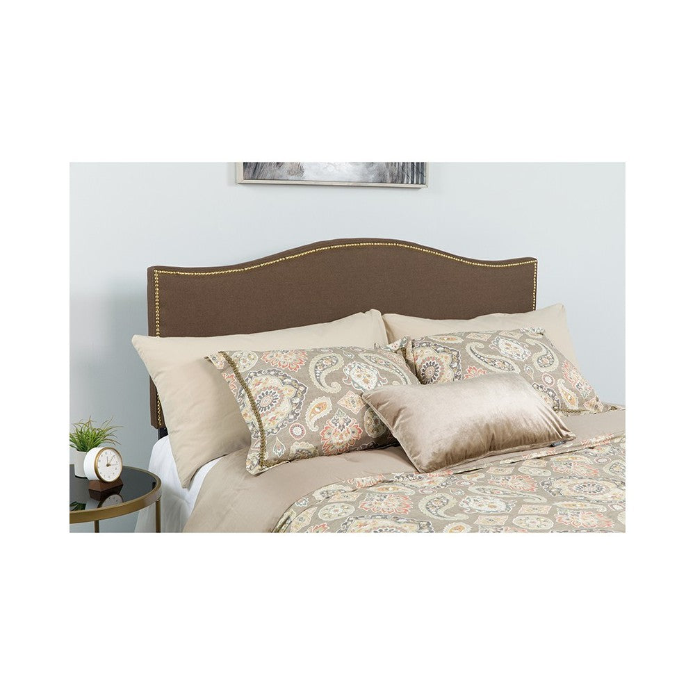 Lexington Upholstered Full Size Headboard with Accent Nail Trim in Dark Brown Fabric