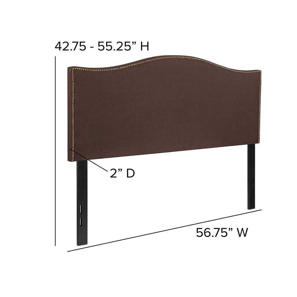 Lexington Upholstered Full Size Headboard with Accent Nail Trim in Dark Brown Fabric