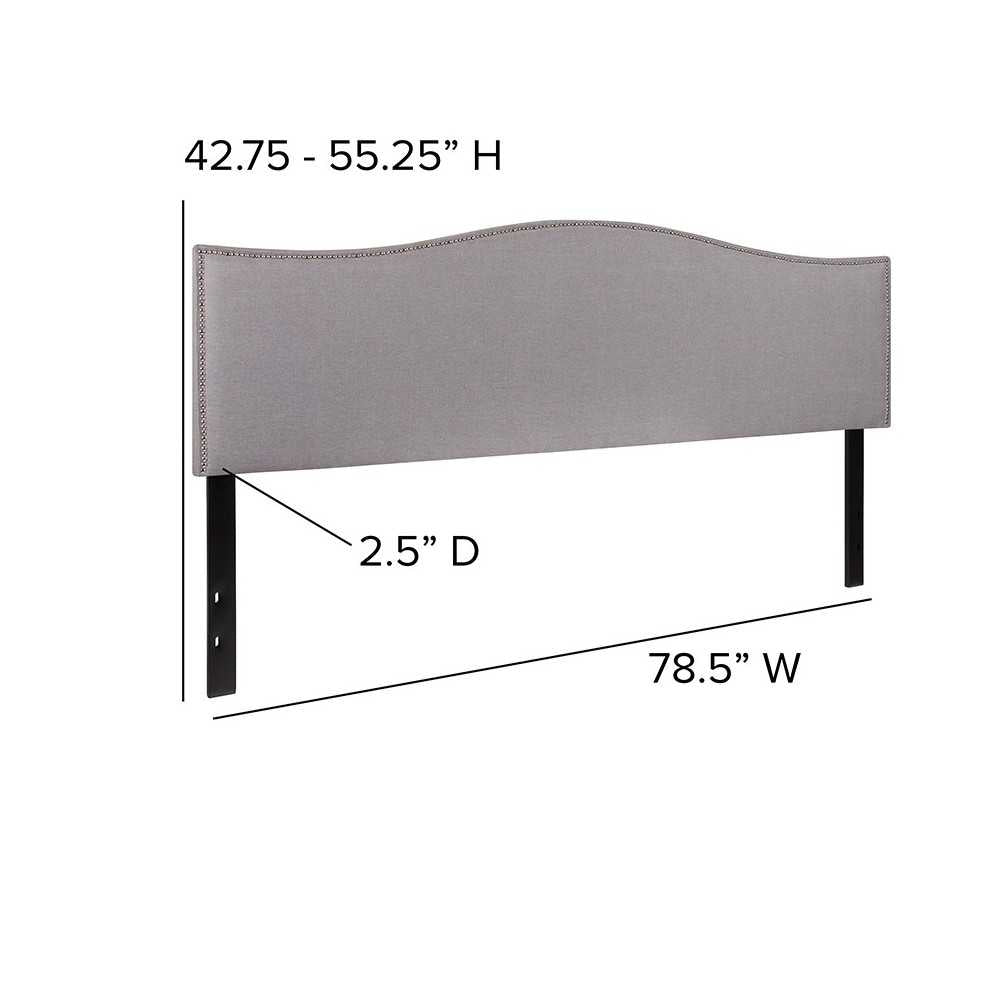 Lexington Upholstered King Size Headboard with Accent Nail Trim in Light Gray Fabric