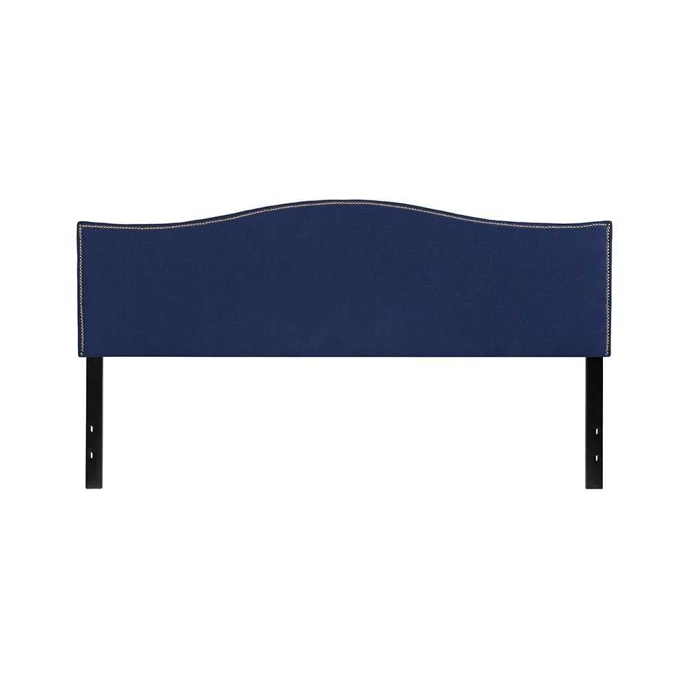 Lexington Upholstered King Size Headboard with Accent Nail Trim in Navy Fabric