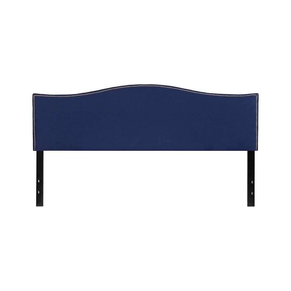 Lexington Upholstered King Size Headboard with Accent Nail Trim in Navy Fabric