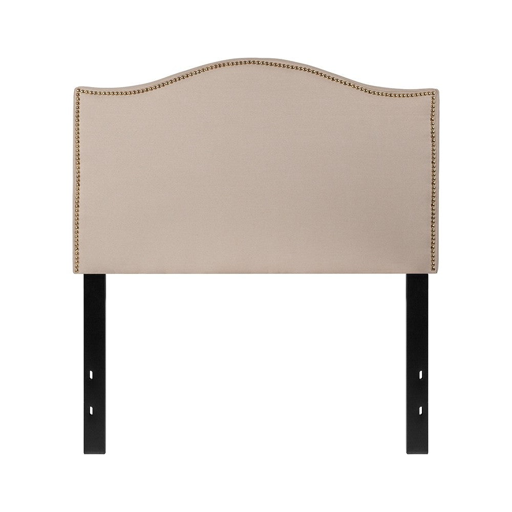 Lexington Upholstered Twin Size Headboard with Accent Nail Trim in Beige Fabric