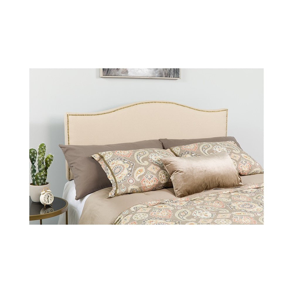 Lexington Upholstered Twin Size Headboard with Accent Nail Trim in Beige Fabric