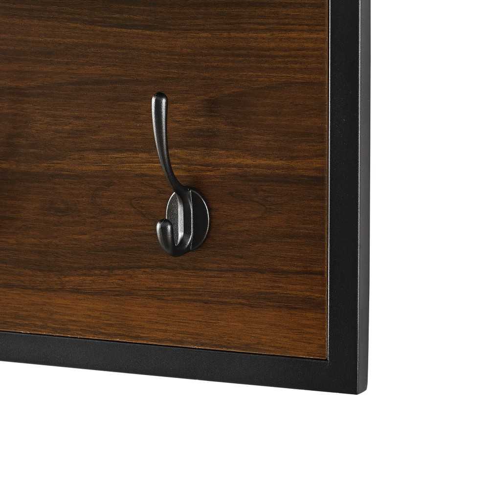 Lia 42" Metal and Wood Wall Organizer with Hooks - Dark Walnut