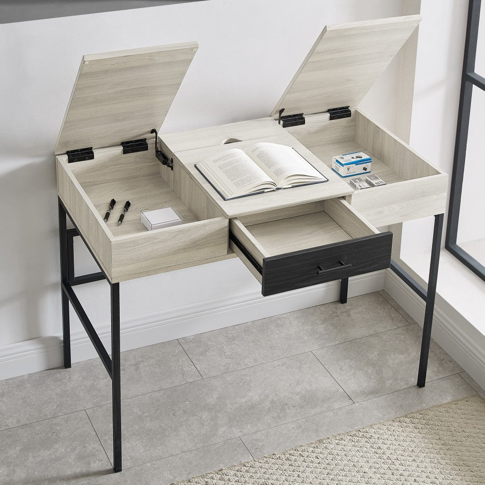 Lilian 42" Lift Top Storage Desk with Tablet Holder - Birch/Graphite