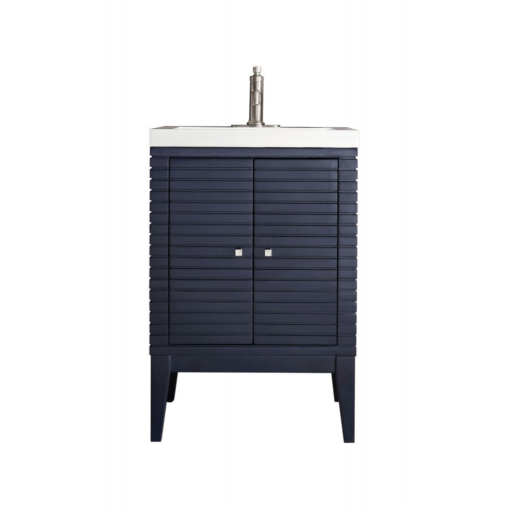 Linden 24" Single Vanity Cabinet, Navy Blue w/ White Glossy Composite Countertop