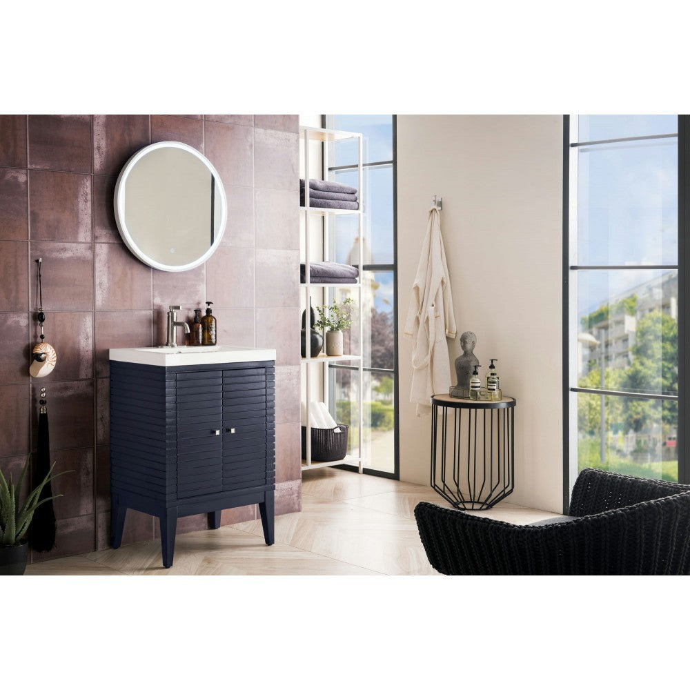 Linden 24" Single Vanity Cabinet, Navy Blue w/ White Glossy Composite Countertop