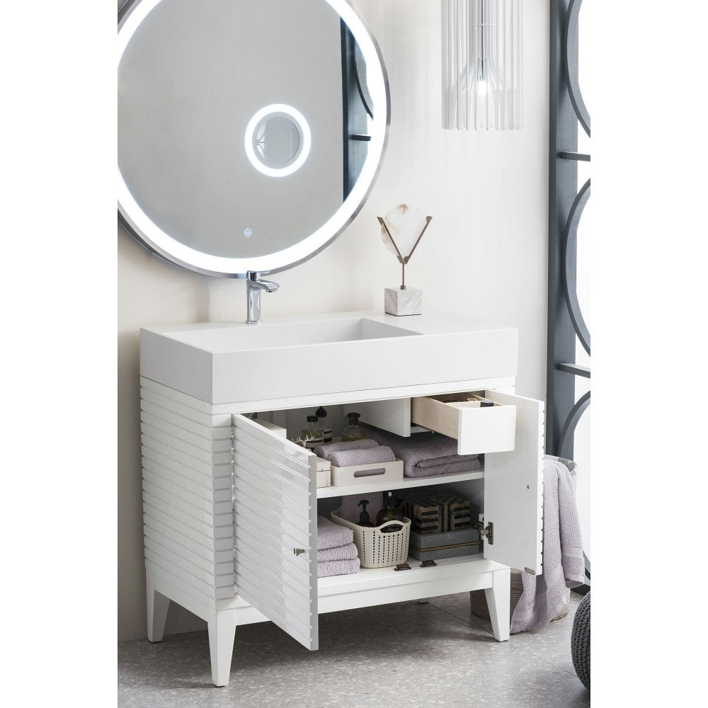 Linear 36" Single Vanity, Glossy White w/ Glossy White Composite Top