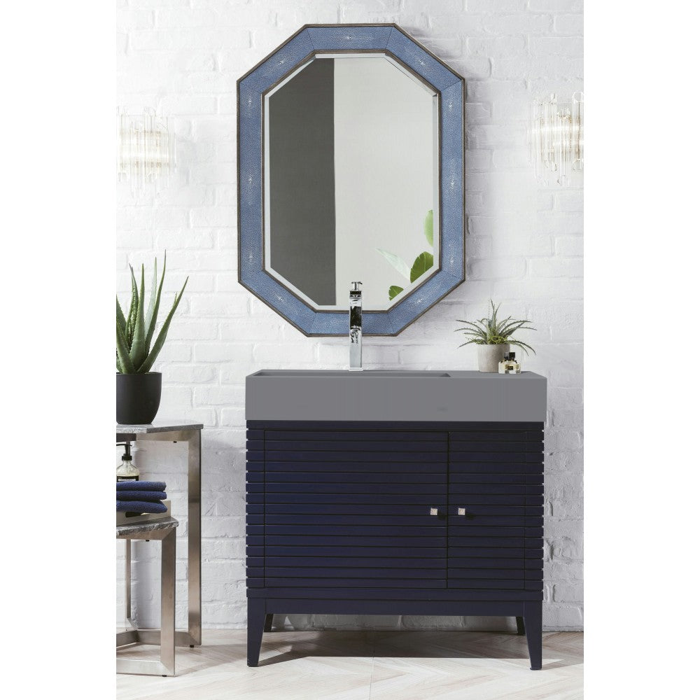 Linear 36" Single Vanity, Victory Blue w/ Dusk Gray Glossy Composite Top