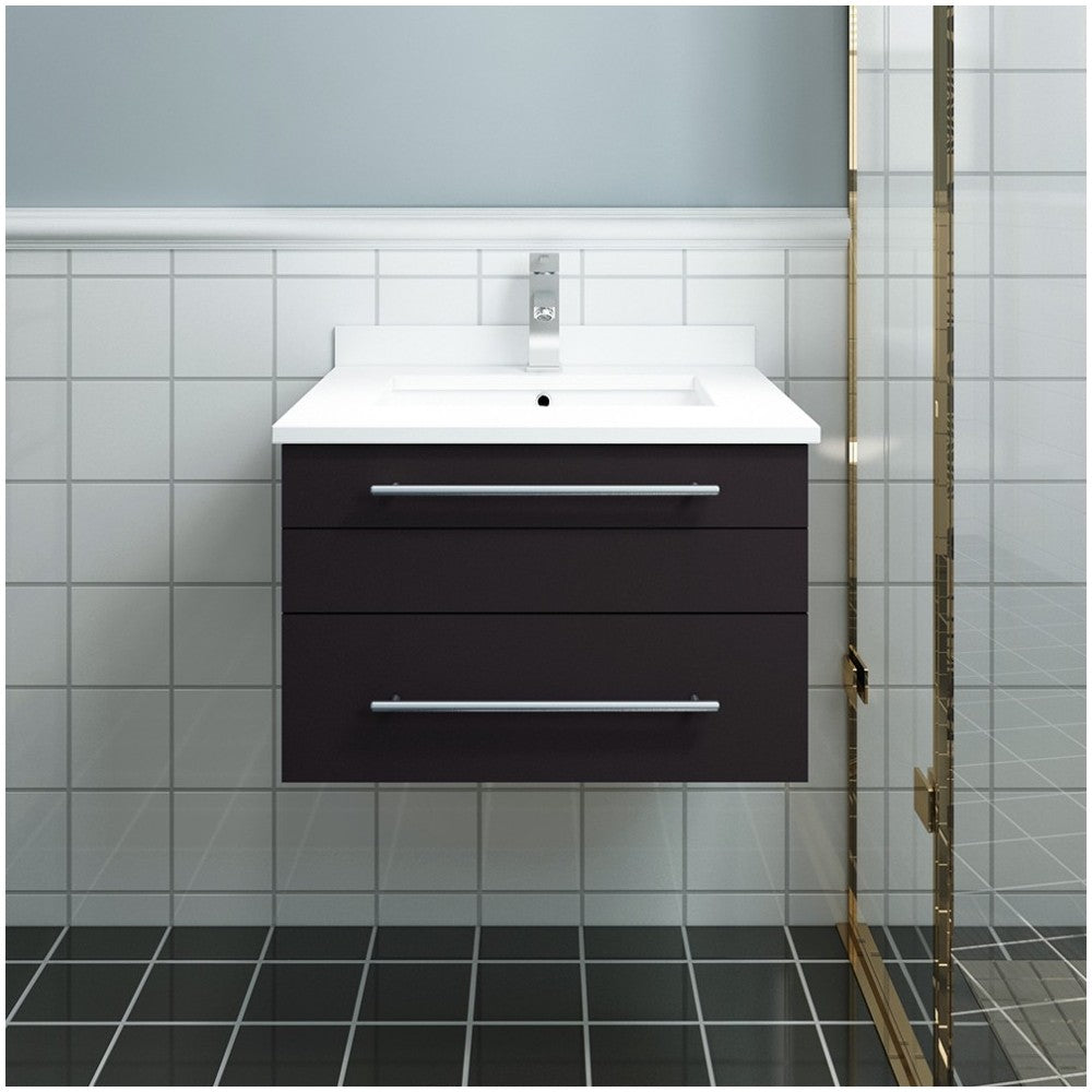 Lucera 24" Espresso Wall Hung Modern Bathroom Cabinet w/ Top & Undermount Sink