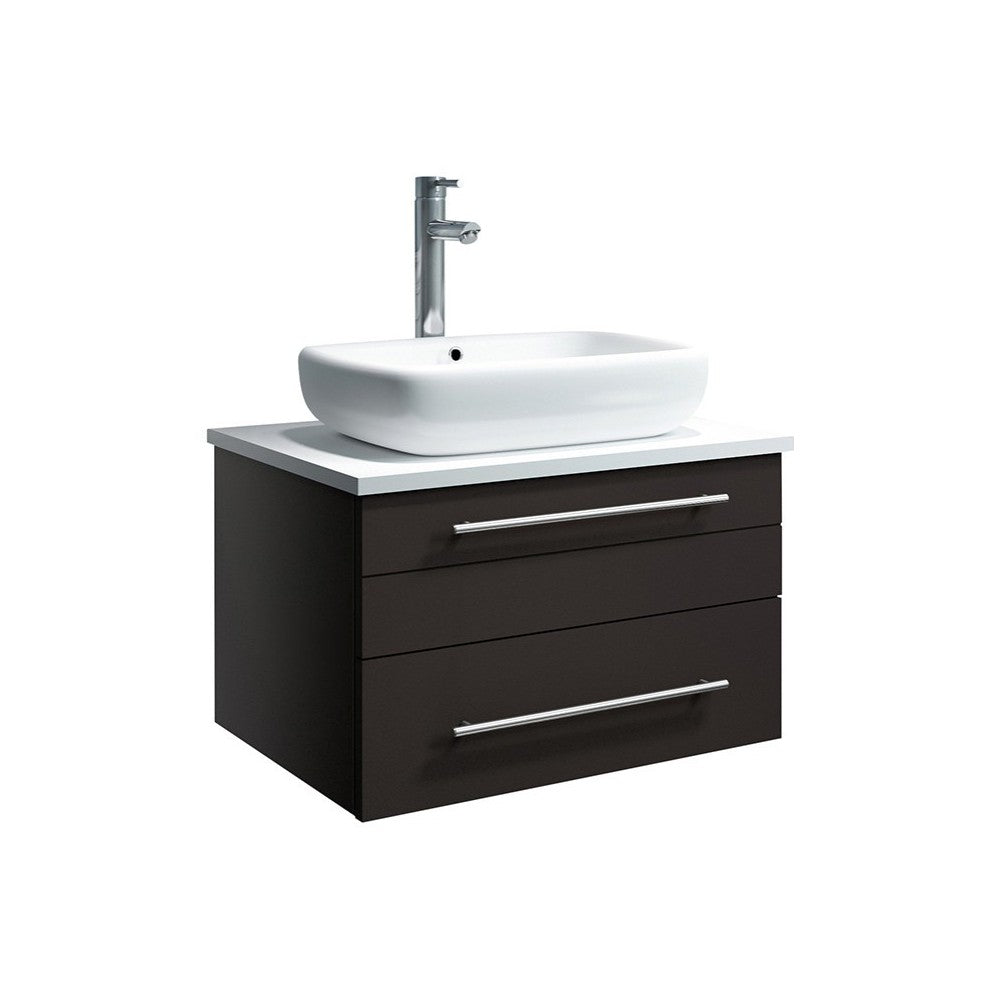 Lucera 24" Espresso Wall Hung Modern Bathroom Cabinet w/ Top & Vessel Sink