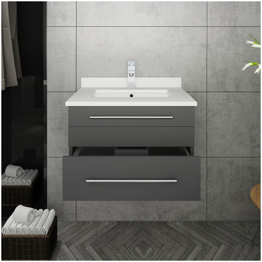 Lucera 24" Gray Wall Hung Modern Bathroom Cabinet w/ Top & Undermount Sink