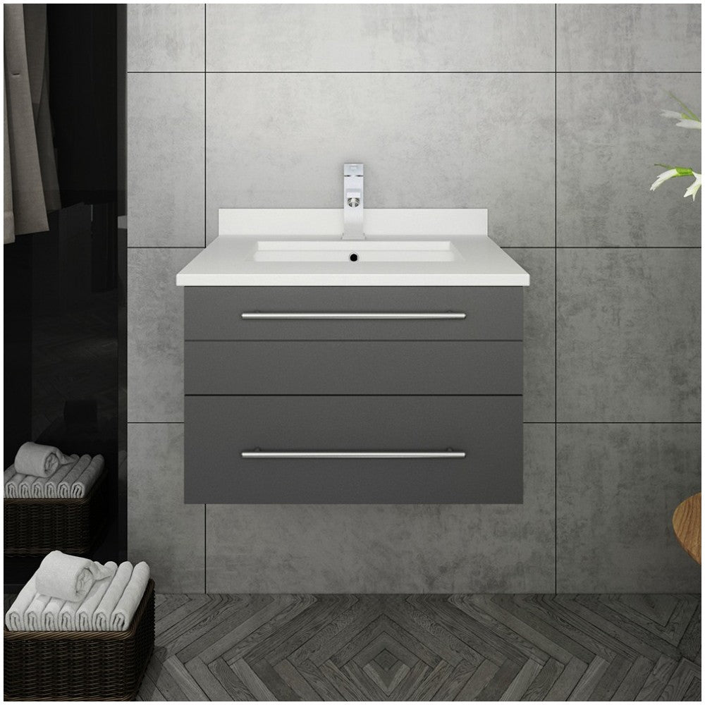 Lucera 24" Gray Wall Hung Modern Bathroom Cabinet w/ Top & Undermount Sink