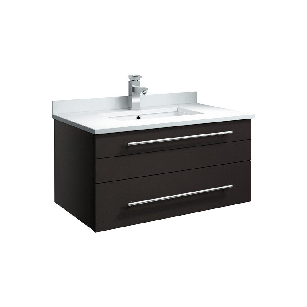 Lucera 30" Espresso Wall Hung Modern Bathroom Cabinet w/ Top & Undermount Sink