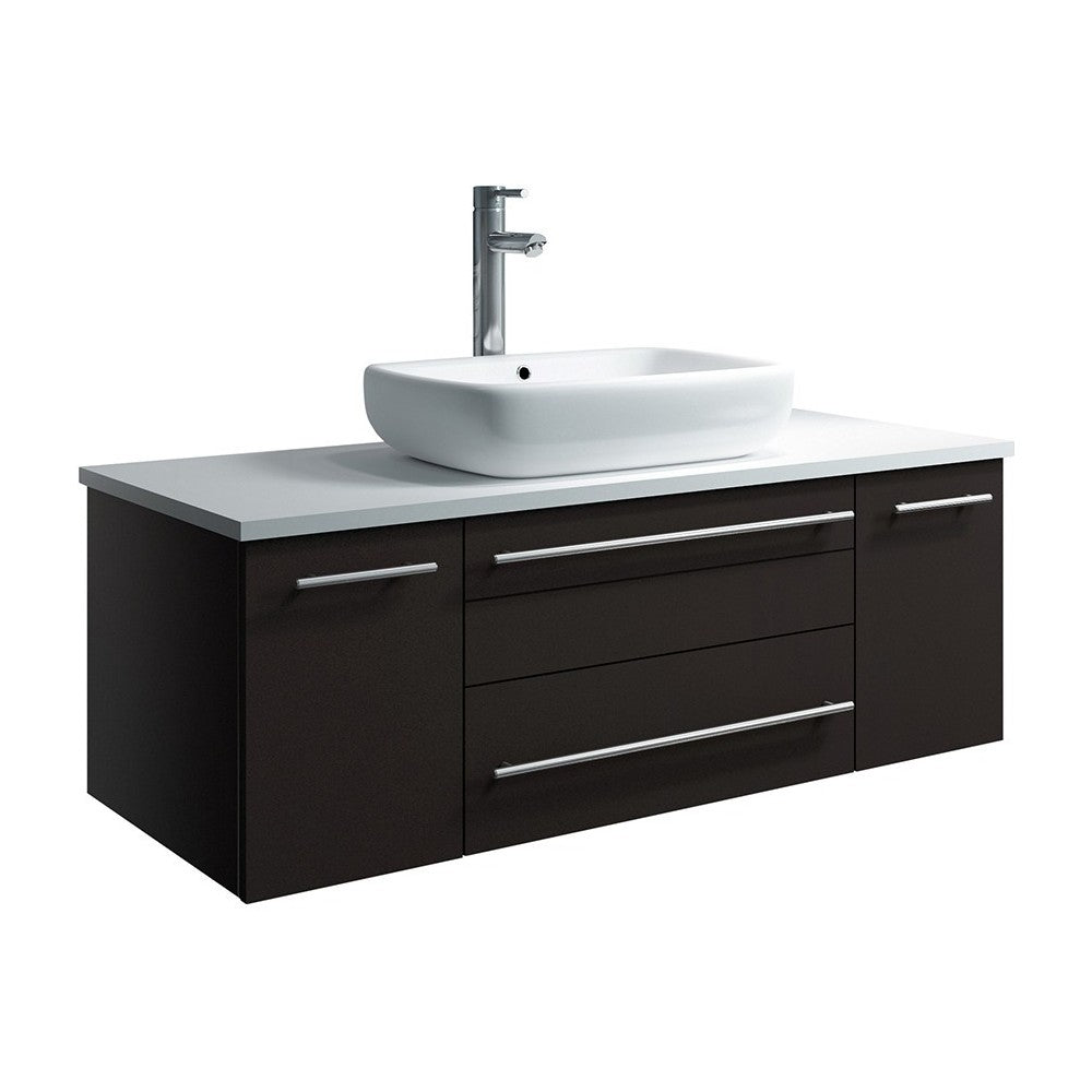Lucera 42" Espresso Wall Hung Modern Bathroom Cabinet w/ Top & Vessel Sink