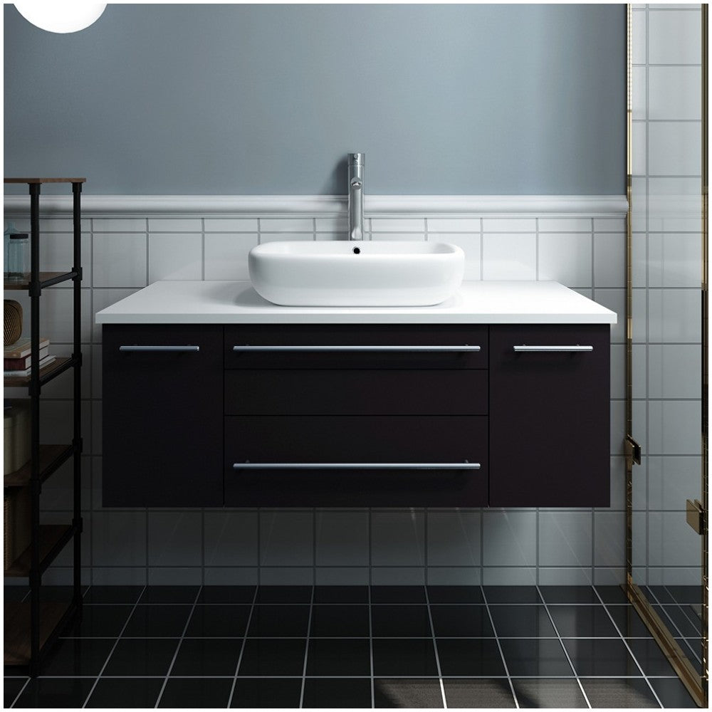 Lucera 42" Espresso Wall Hung Modern Bathroom Cabinet w/ Top & Vessel Sink