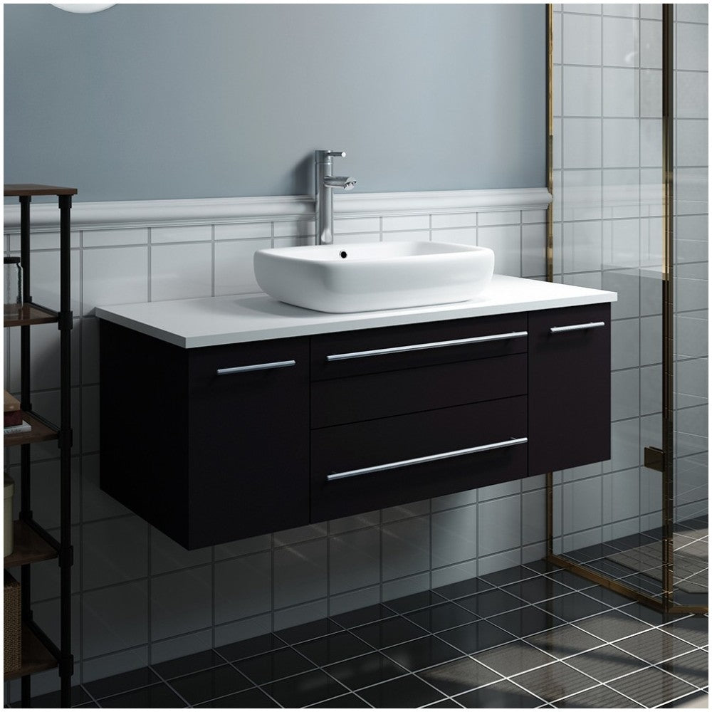 Lucera 42" Espresso Wall Hung Modern Bathroom Cabinet w/ Top & Vessel Sink