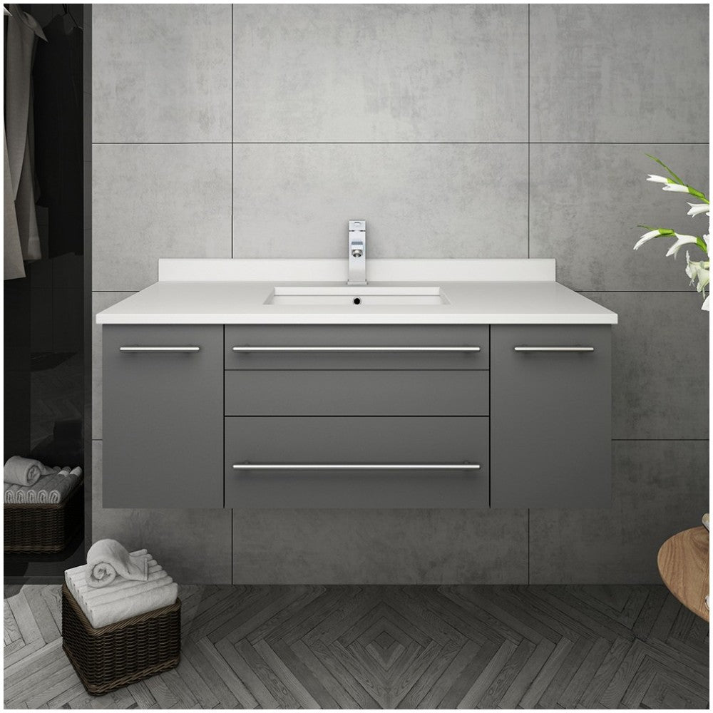Lucera 42" Gray Wall Hung Modern Bathroom Cabinet w/ Top & Undermount Sink