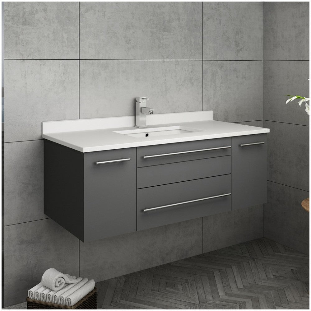 Lucera 42" Gray Wall Hung Modern Bathroom Cabinet w/ Top & Undermount Sink