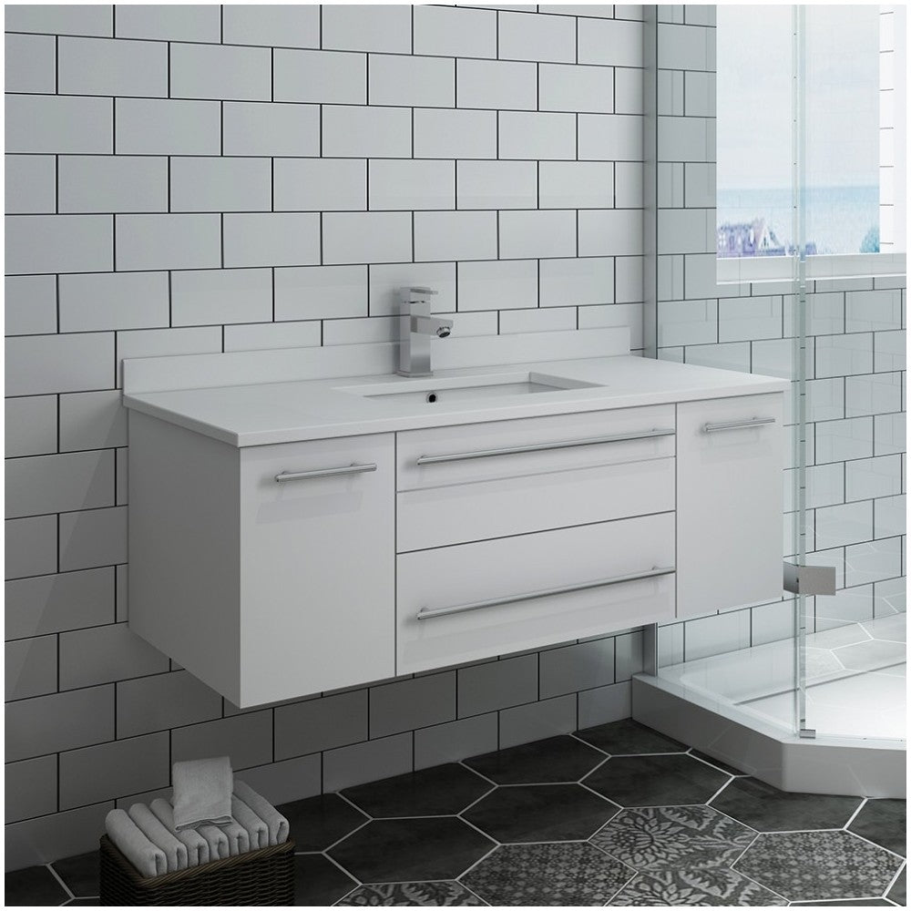 Lucera 42" White Wall Hung Modern Bathroom Cabinet w/ Top & Undermount Sink