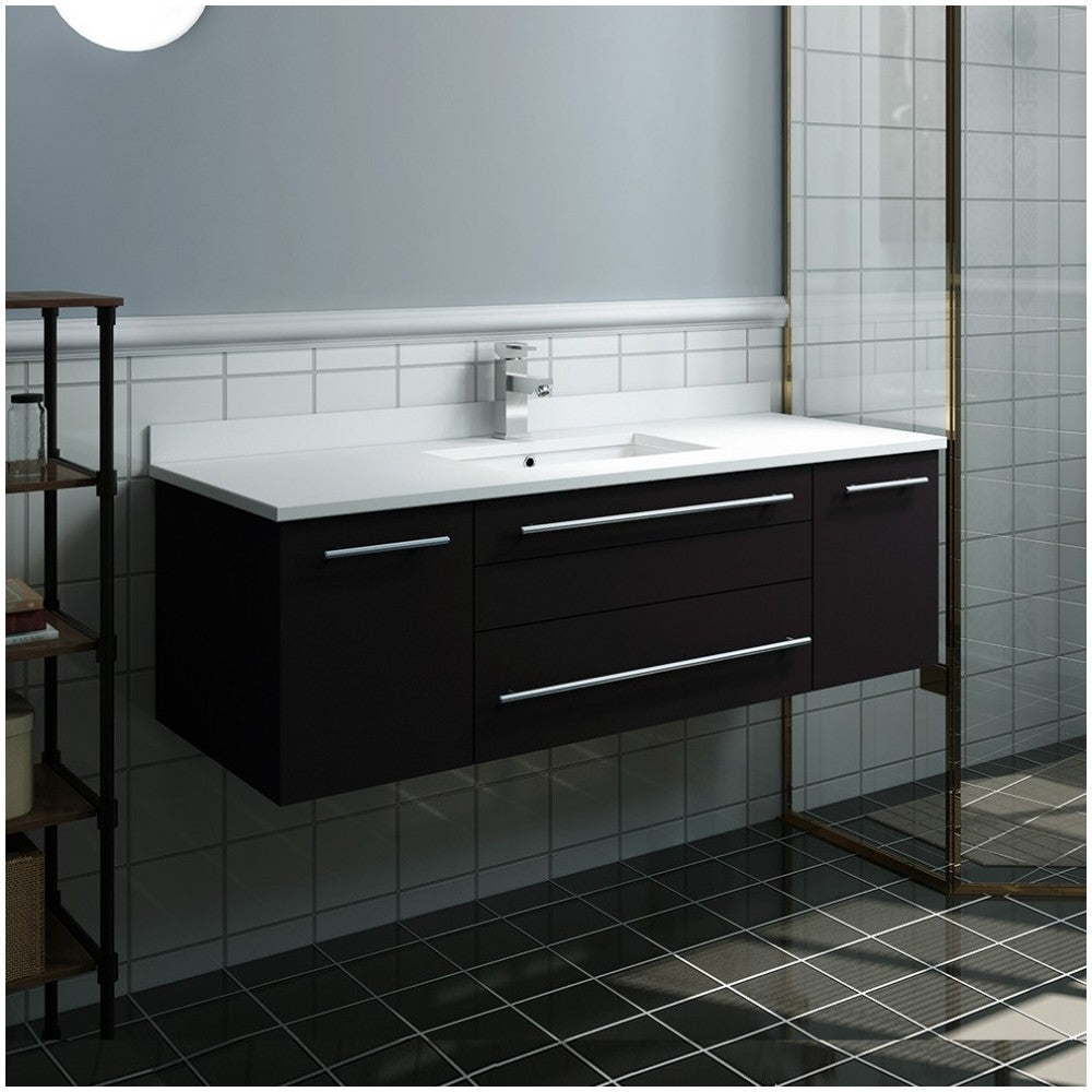 Lucera 48" Espresso Wall Hung Modern Bathroom Cabinet w/ Top & Undermount Sink
