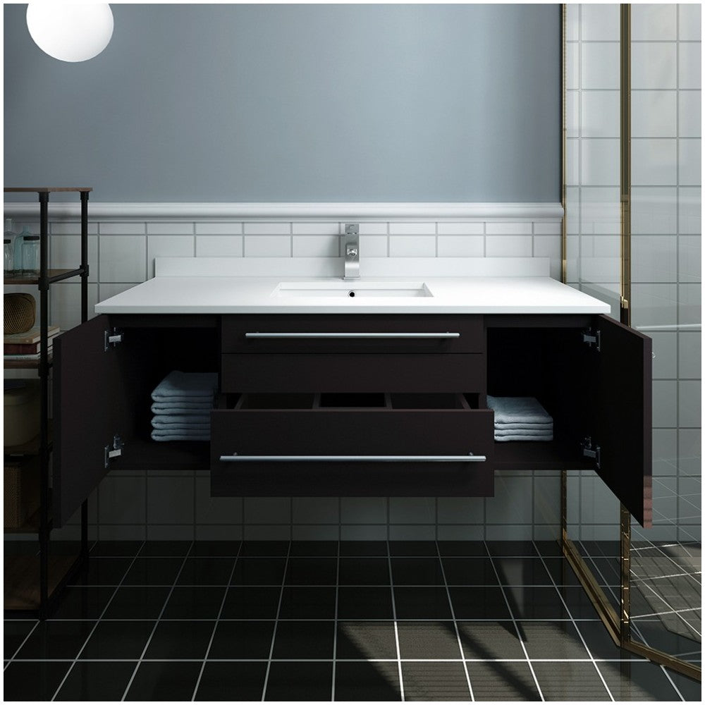 Lucera 48" Espresso Wall Hung Modern Bathroom Cabinet w/ Top & Undermount Sink