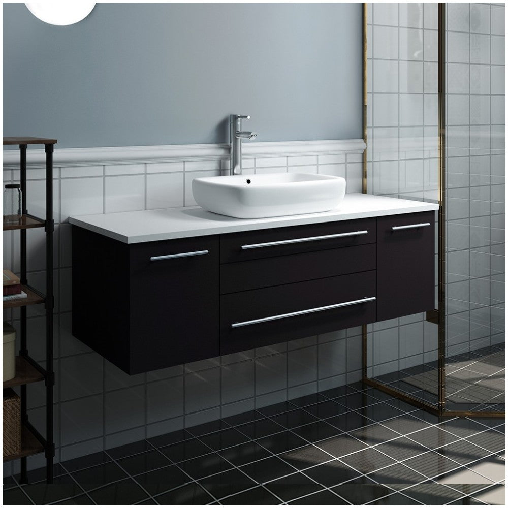 Lucera 48" Espresso Wall Hung Modern Bathroom Cabinet w/ Top & Vessel Sink