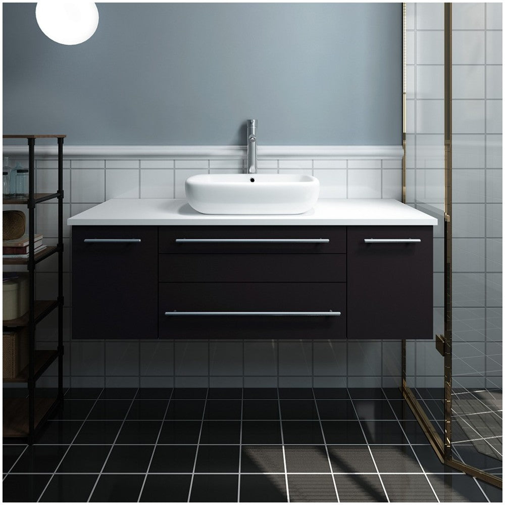 Lucera 48" Espresso Wall Hung Modern Bathroom Cabinet w/ Top & Vessel Sink