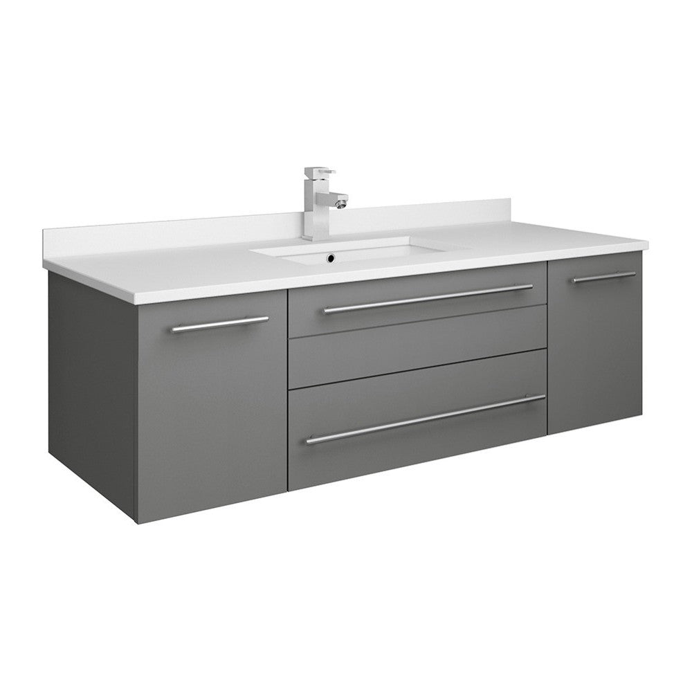 Lucera 48" Gray Wall Hung Modern Bathroom Cabinet w/ Top & Undermount Sink