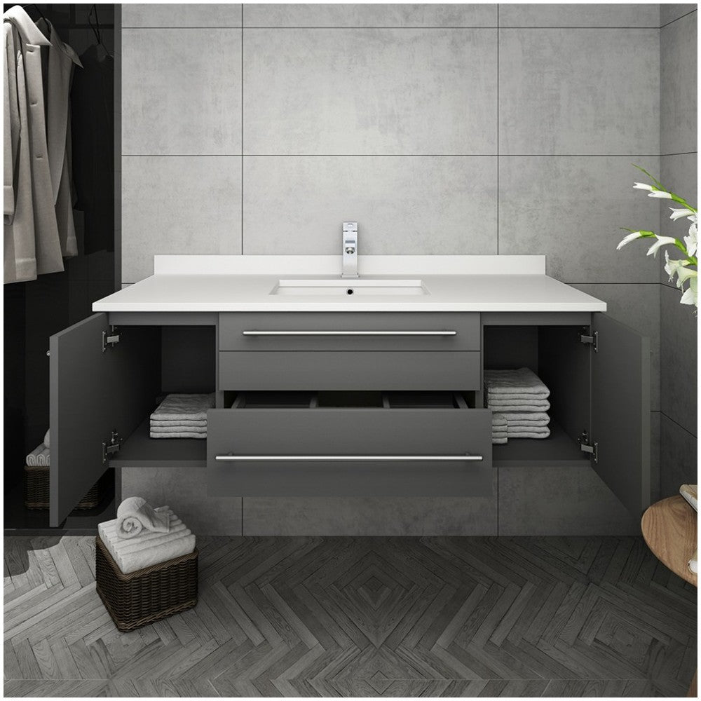 Lucera 48" Gray Wall Hung Modern Bathroom Cabinet w/ Top & Undermount Sink