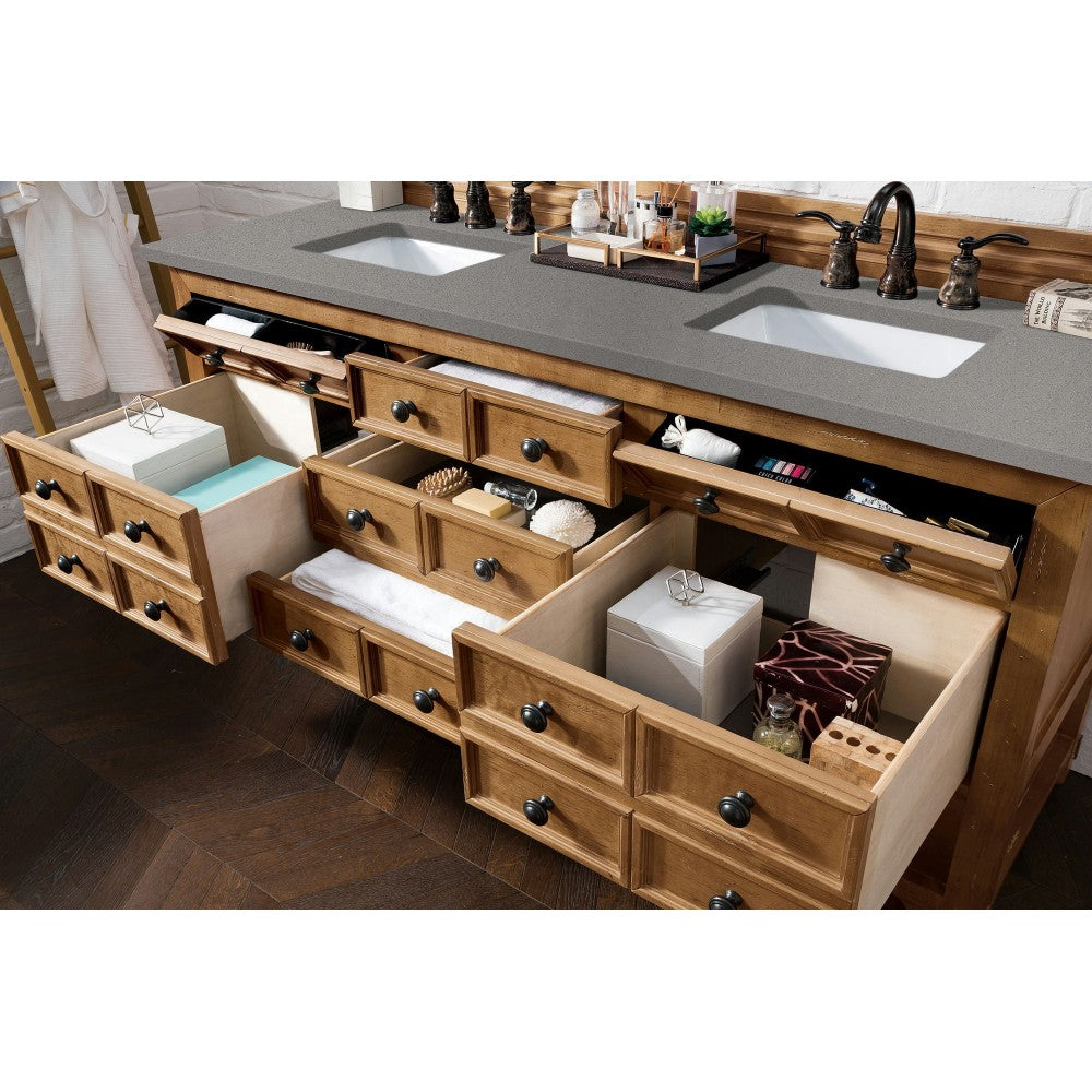 Malibu 72" Double Vanity, Honey Alder w/ 3 CM Gray Expo Quartz Top