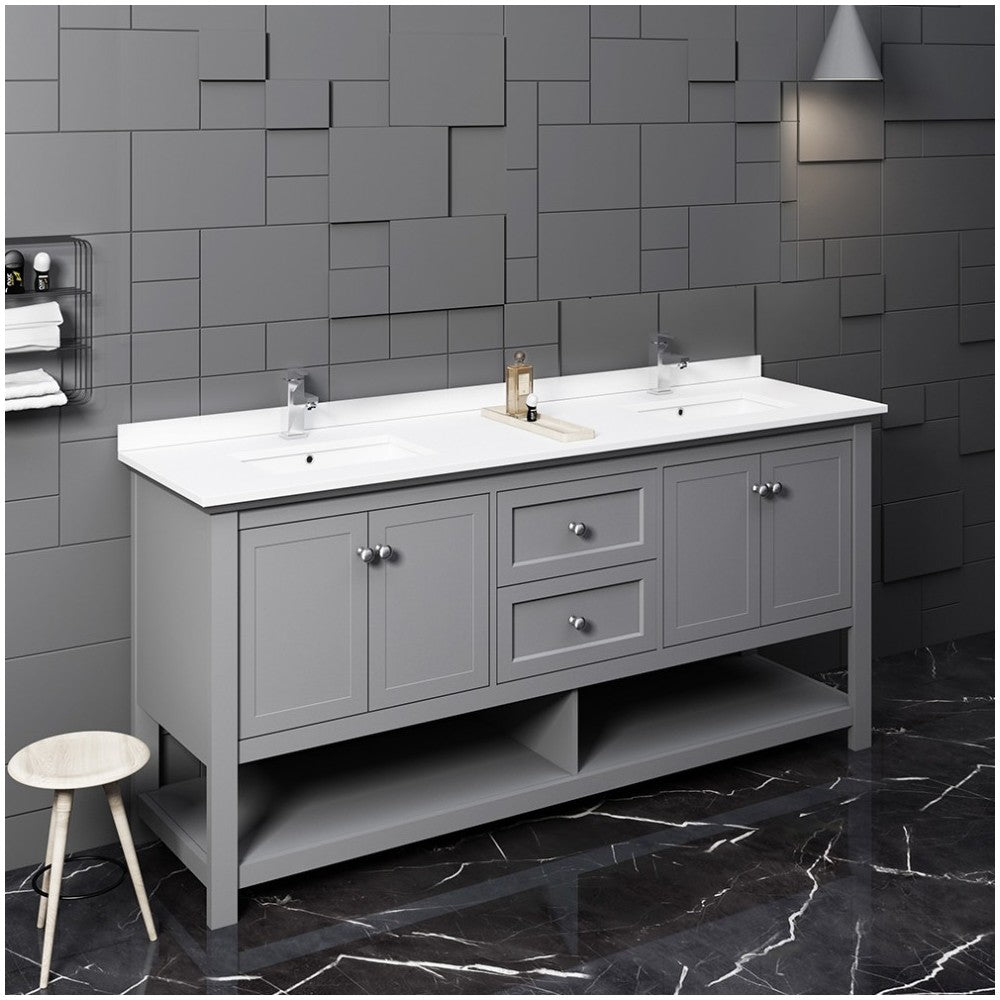 Manchester 72" Gray Traditional Double Sink Bathroom Cabinet w/ Top & Sinks