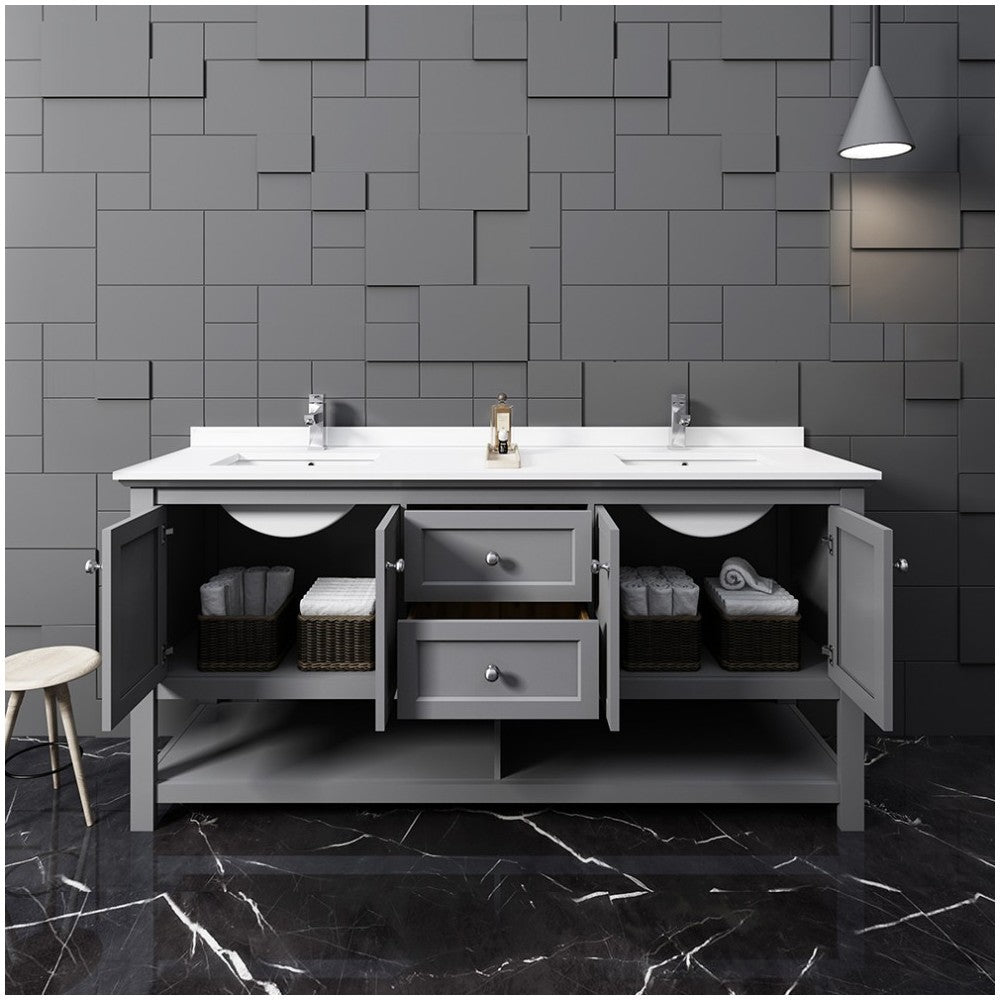 Manchester 72" Gray Traditional Double Sink Bathroom Cabinet w/ Top & Sinks