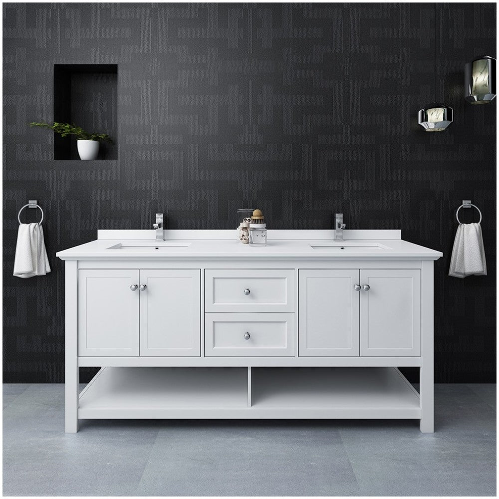 Manchester 72" White Traditional Double Sink Bathroom Cabinet w/ Top & Sinks