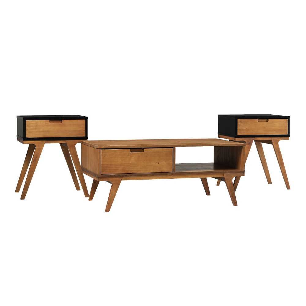 Mateo 3-Piece Bridge Leg Table Set - Caramel/Black and Caramel