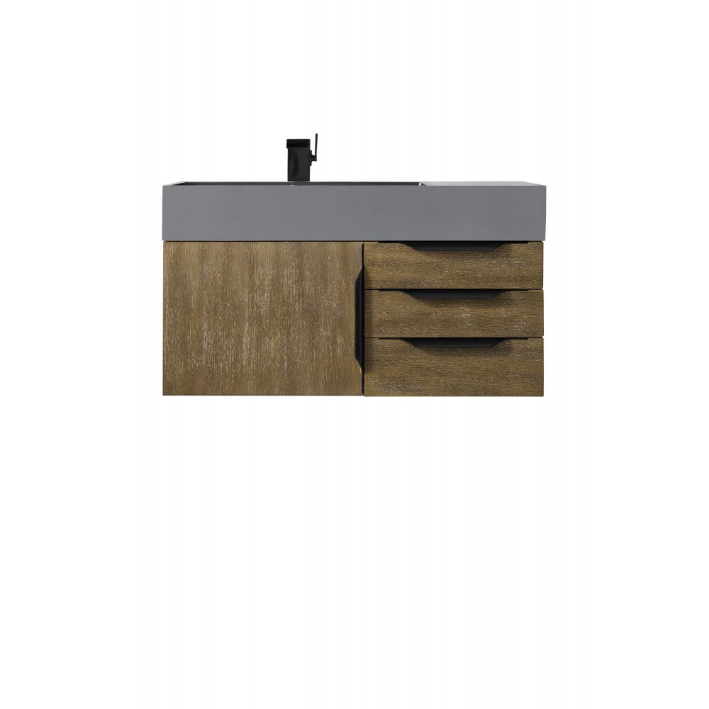 Mercer Island 36" Single Vanity Latte Oak Black w/Dusk Gray Glossy Composite Top