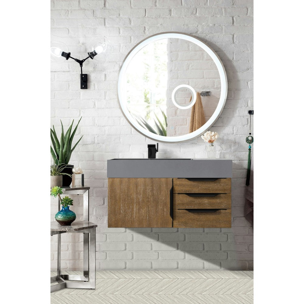 Mercer Island 36" Single Vanity Latte Oak Black w/Dusk Gray Glossy Composite Top