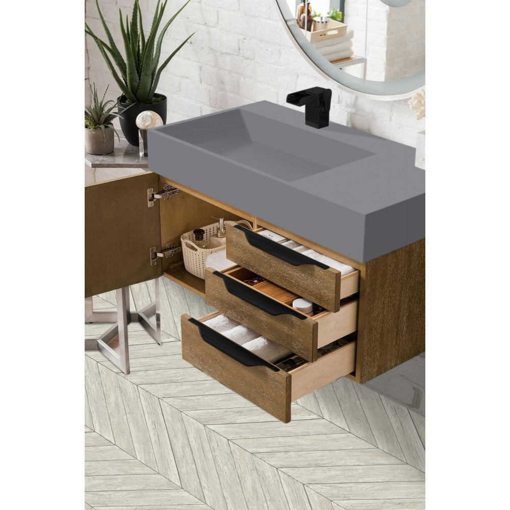 Mercer Island 36" Single Vanity Latte Oak Black w/Dusk Gray Glossy Composite Top