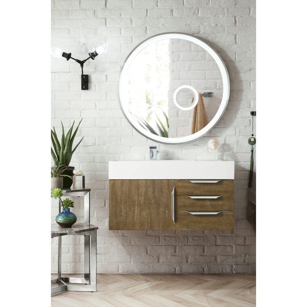 Mercer Island 36" Single Vanity, Latte Oak w/ Glossy White Composite Top