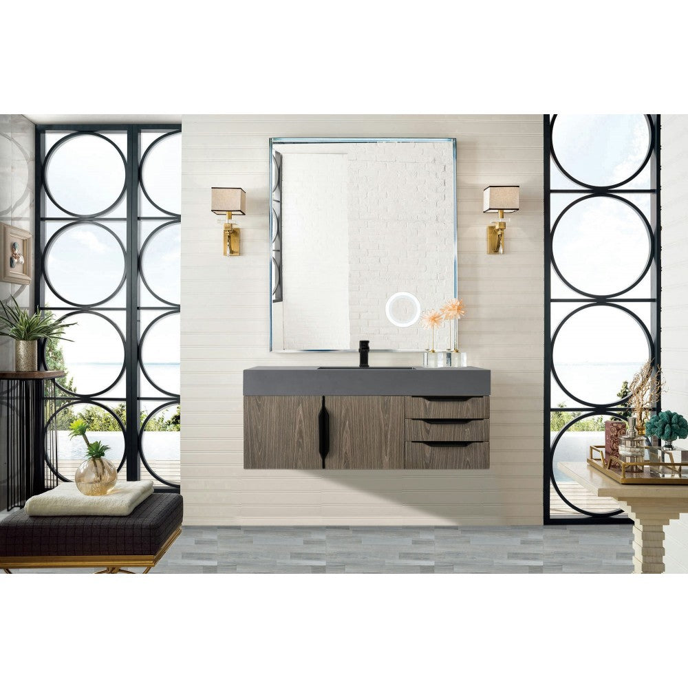 Mercer Island 48" Single Vanity Ash Gray Black w/Dusk Gray Glossy Composite Top