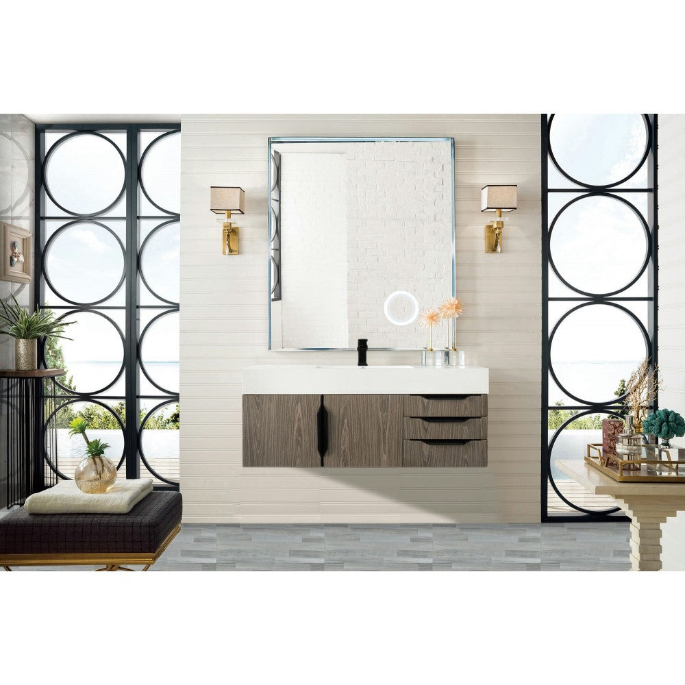 Mercer Island 48" Single Vanity Ash Gray Black w/Glossy White Composite Top