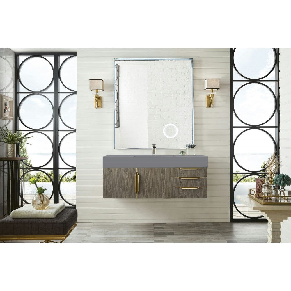 Mercer Island 48" Single Vanity Ash Gray Radiant Gold w/Dusk Gray Composite Top