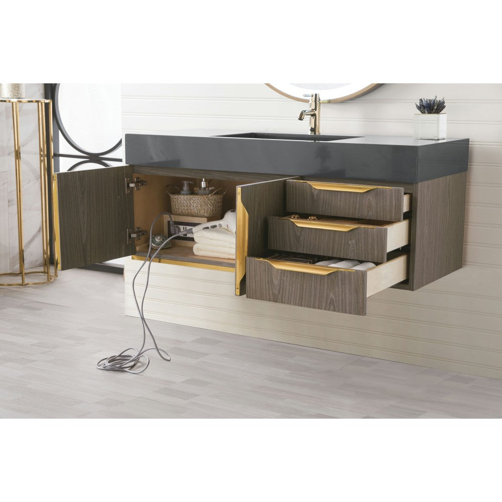Mercer Island 48" Single Vanity Ash Gray Radiant Gold w/Dusk Gray Composite Top