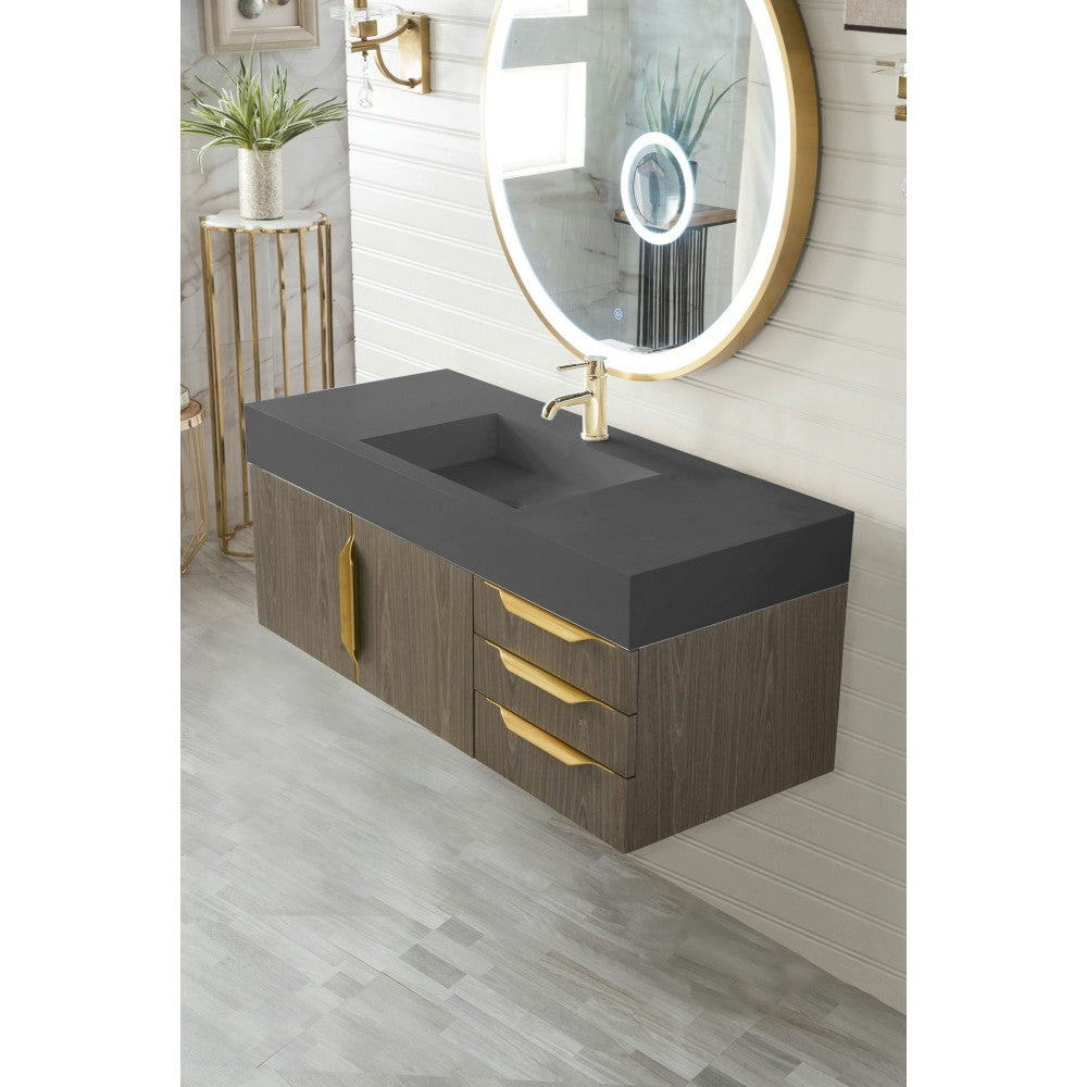 Mercer Island 48" Single Vanity Ash Gray Radiant Gold w/Dusk Gray Composite Top