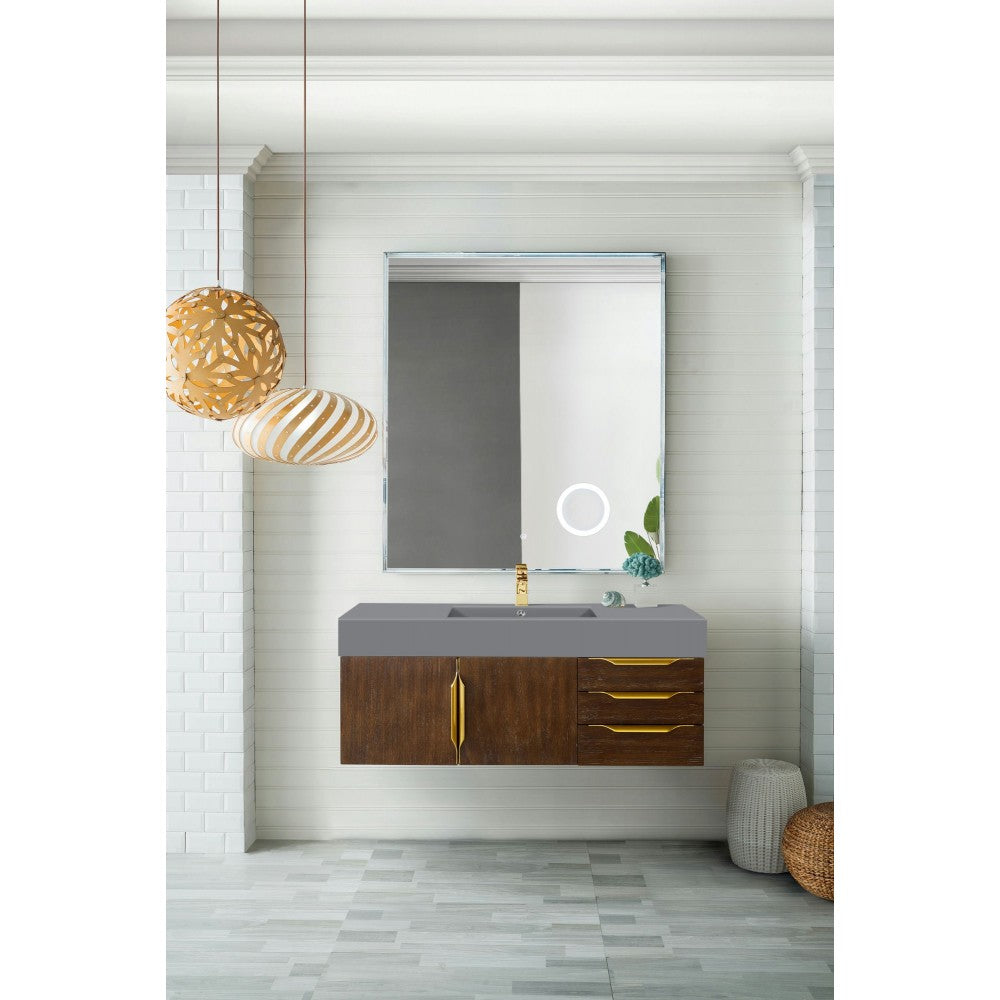 Mercer Island 48" Single Vanity Coffee Oak Radiant Gold,Dusk Gray Composite Top