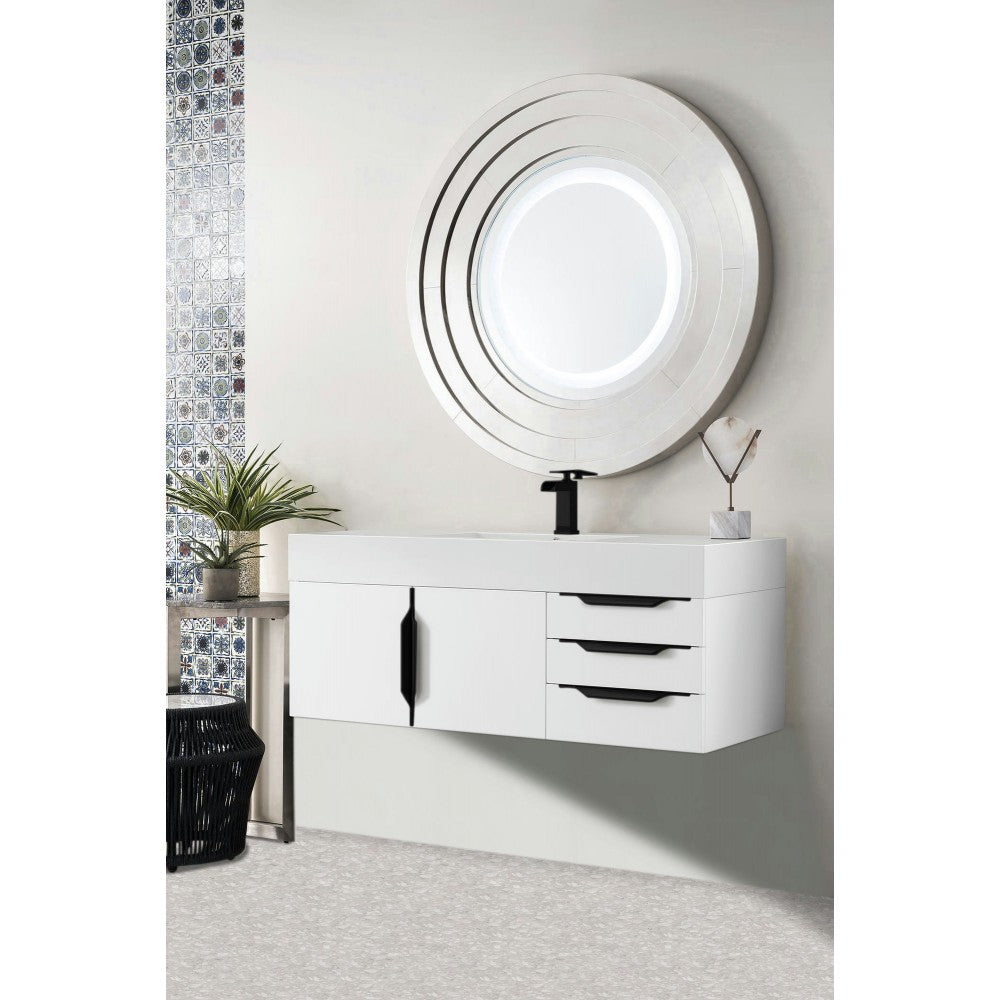 Mercer Island 48" Single Vanity Glossy White Black w/Glossy White Composite Top